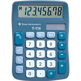 Texas Instruments TI-1726 Tischrechner 8-stellig, SuperView LCD abgewinkelt, Dual Power Solar/Batterie, kompakt für Büro, Homeoffice und Kasse