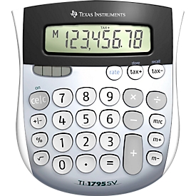 Texas Instruments TI-1795 SV Tischrechner 8-stellig, Solar/Batterie, TAX-Funktion, Rate-/Prozenttaste, kompakt für Büro, Homeoffice und Kasse