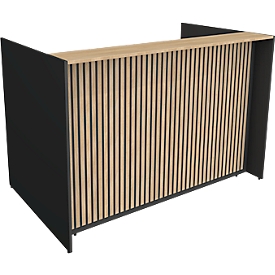 Theke Marino, klein, für 1 Person, elektrisch höhenverstellbar, Memorypanel, Akustikpaneele, Kabeldurchlass, Holz, Eiche-Dekor/anthrazit