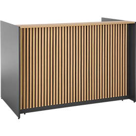 Theke Marino, klein, für 1 Person, elektrisch höhenverstellbar, Memorypanel, Akustikpaneele, Kabeldurchlass, Holz, Eiche-Dekor/anthrazit