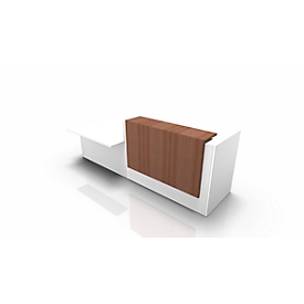 Theke Spezia, Ablage, rechts, B 3060 x T 1125 x H 1130 mm, weiß/Nuss Canaletto