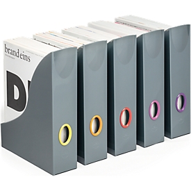 Tijdschriftenhouder Durable VARICOLOR®, A4, grijpgaten in verschillende kleuren, antraciet, 5 stuks