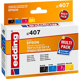 Tinte Edding Tintenpatrone, kompatibel zu Epson T0711/-712/-713/-714 CMYK