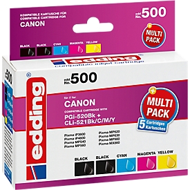Tintenpatronen-Multipack edding, kompatibel zu Canon PGI-510+CLI-521BK, 4-farbig, 405-3425 Seiten