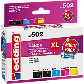 Tintenpatronen- Multipack edding, kompatibel zu Canon PGI-550XL PGBK + CLI-5551X