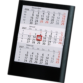 Tisch-Aufstellkalender Standard 2027/2028, 24 Seiten, roter Datumsschieber, B 120 x H 160 mm, Kunststoff, schwarz