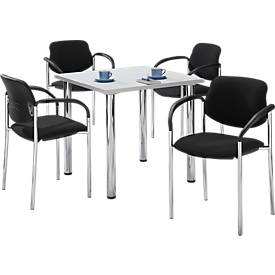 Tisch m. 4 Stühlen, lichtgrau, 800x800 mm