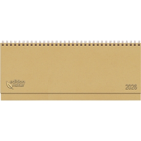 Tischkalender Korsch Edition Natur 2026, Querformat, 128 Seiten, Wochenübersicht, Kalendarium für D/GB/F/I, B 298 x H 105 mm, Naturkarton, braun