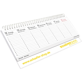 Tischquerkalender Schäfer Shop Select, Kalendarium in vers. Sprachen, B 298 x H 105 mm, Karton, weiß