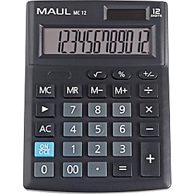 Tischrechner MAUL MC12, 12 Stellen, ergonomisch, Solar- und Batteriebetrieb, B 103 x T 137 x H 31 mm, schwarz