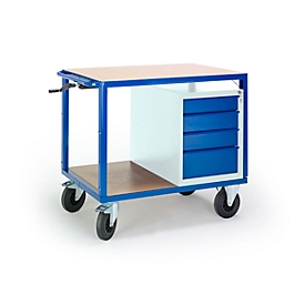 Tischwagen höhenverstellbar, 1090 x 700 mm, mit Schubladenschrank, Tragkraft 400 kg