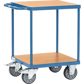 Tischwagen, schwer, 2 Etagen, L 600 x B 600 mm, bis 500 kg, Stahl/Holz, blau