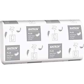 Toallas de papel plegadas en Z KATRIN, blanco intenso, 2 capas, 2 x 18 g/m², 224 x 230 mm, paquete manejable con asa, 4000 unidades