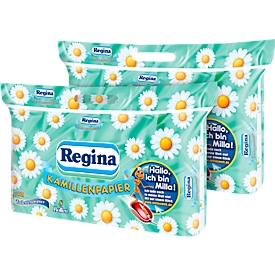 Toiletpapier Regina kamillepapier, 3-laags, kamillegeur, zacht & absorberend, FSC® papier, wit met bloemenprint, 112 rollen met elk 150 vellen.