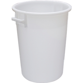 Tonneau, avec poignées, 100 l, Ø 520 x H 670 mm, convient pour aliments, résistant à la température, empilable, HDPE recyclable, blanc