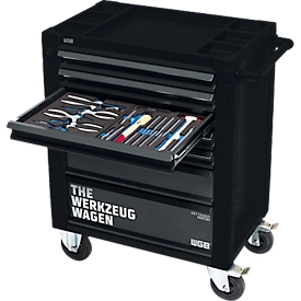 Tool trolley, 140 pcs., 7 drawers, sheet steel/ABS, with handle, lockable