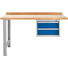 TOP-werkbank, met 2 schuifladen, aanbouweenheid, aluminium zilver, 1500 mm breed