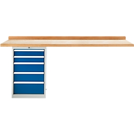 TOP-werkbank, Werkbank met kast, 5 schuifladen, aanbouweenheid, 2000 mm breed 