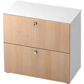 TOPAS LINE archiefkast, 2 dossierhoogtes, met volledig uittrekbare loper, decor wit/eiken