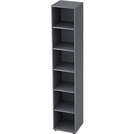 TOPAS LINE boekenkast, spaanplaat, 6 OH, 5 legborden, B 400 x D 400 x H 2156 mm, grafiet