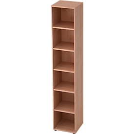 TOPAS LINE boekenkast, spaanplaat, 6 OH, 5 legborden, B 400 x D 400 x H 2156 mm, notenboomdecor