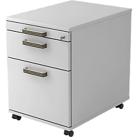 TOPAS LINE file cabinet on castors, 1 drawer, 1 suspension file pull-out tray, 1 pull-out utensil tray, P 580, light grey/light grey