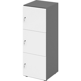 Topas Line lockerkast, 3 dossierhoogtes, 3 vakken, cilinderslot, B 400 x D 420 x H 1100 mm, grafiet/wit