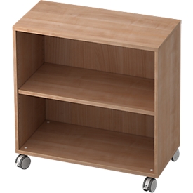 TOPAS LINE verrijdbare boekenkast, spaanplaat, 2 OH, B 800 x D 400 x H 820 mm, notenhoutendecor