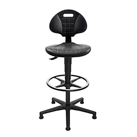 Topstar Arbeitsdrehstuhl TEC 25, ohne Armlehnen, Permanentkontaktmechanik, Muldensitz, Gleiter und Fußring, PU-Schaum/Polyamid-Fußkreuz, schwarz/schwarz