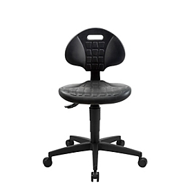 Topstar Arbeitsdrehstuhl TEC 25, Permanentkontaktmechanik, Muldensitz, Hartbodenrollen, PU-Schaum/Polyamid-Fußkreuz, schwarz/schwarz