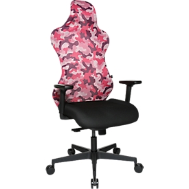 Topstar bureaustoel Sitness RS Sport Camouflage, met armleuningen, 3D-synchroonmechanisme, doorlopende zitting, hoofdsteun, roze/zwart