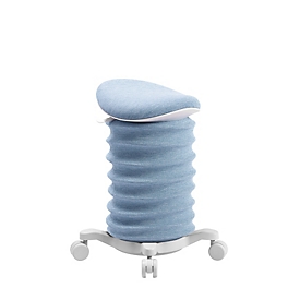 Topstar SITNESS 4D stool, ergonomic, active sitting, upholstered saddle seat, height-adjustable, 360° swivel, carrying handle, castors, papyrus white/blue