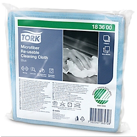 Tork® Chiffons de nettoyage en microfibres 183600, peu pelucheux, 6 chiffons, réutilisables, L 150 x l 150 mm, bleu