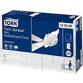 Tork® Multifold-Handtücher Xpress 120389, 2-lagig, Multifold-Handtuchsystem H2, L 260 x B 210 mm, 21 Pack á 180 Stück (3780 Tücher), weiss