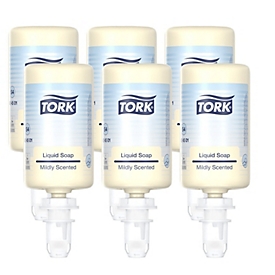 Tork® Savon liquide S4, 424501, doux, parfum frais, testé dermatologiquement, compatible avec les distributeurs d'hygiène S4, 6 x 1000 ml
