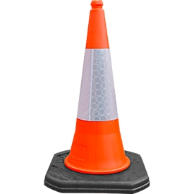 Traffic cone RS-Guidesystems® LK 755, H 750 mm, with white reflector collar, plastic, orange