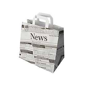 Tragetaschen Papstar Newsprint, bis 5 kg, mit Tragegriff, L 250 x B 260 x H 170 mm, Kraftpapier, grau-schwarz, 50 Stück