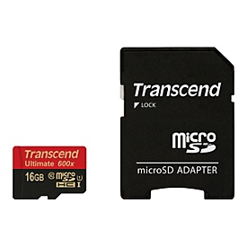 Transcend 16GB microSDHC Class 10 UHS-I (Ultimate) - 16 Go - MicroSDHC - Classe 10 - MLC - 90 Mo/s - Noir - Rouge