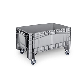 Transport- en stapelcontainer Noah, zonder deksel, bodem en wanden gesloten, volume 354 l, belastbaar tot 300 kg, zwenk- en bokwielen, L 1200 x B 800 x H 730 mm, voedselveilig polyetheen, grijs