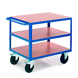 Transport trolley with table, 3 load surfaces, 1000 x 700 mm, load capacity 500 kg, for production and workshop