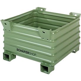 Transport- und Stapelbehälter Schäfer Shop Select B 1200 x T 1000 x H 650 mm, resedagrün RAL 6011, Traglast bis 2000 kg, Gabeltaschen
