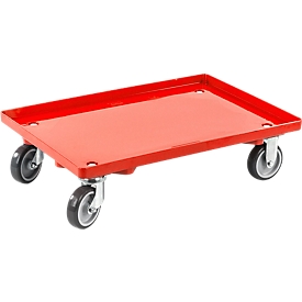 Transportroller, gesloten, L 415 x B 615 x H 175 mm, draagvermogen 300 kg, 4 zwenkwielen, rood