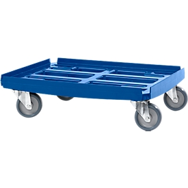 Transportroller Serie Roll-Fix, für 600 x 400 mm Boxen, Polypropylen, stapelbar, blau