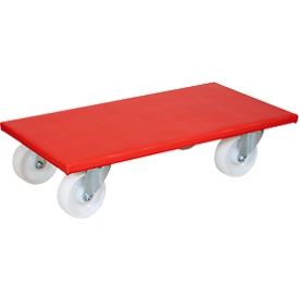 Transportroller Wagner MM 1690, bis 400 kg, Anti-Rutsch-Belag, Hart-Räder, L 575 x B 300 mm, FSC®-Multiplexplatte, rot