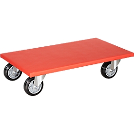 Transportroller Wagner MM 1692, bis 400 kg, Anti-Rutsch-Belag, Soft-Räder, L 600 x B 350 mm, FSC®-Multiplexplatte, rot