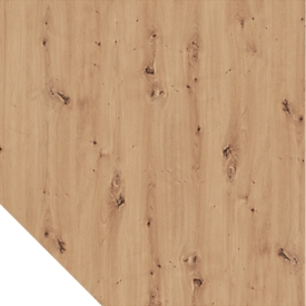 Trapezplatte Breno, Verbindungsplatte für Schreibtische Breno, mit Stützfuß, L 1200 x B 1200 mm, Spanplatte, Asteiche/Silber