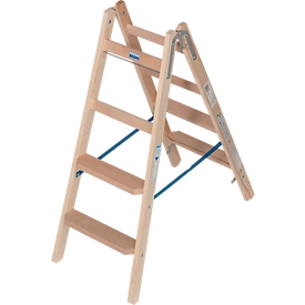 Trapladder Krause, dubbelzijdig, TRBS 2121-2, met emmerhaak, 2 x 4 stappen/longen, hout