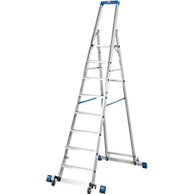 Trapladder, met 8 treden, aluminium, verrijdbaar met dwarssteun