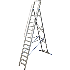 Trapladder, met groot platform, aluminium, met 14 treden