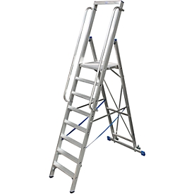 Trapladder, met groot platform, aluminium, met 7 treden